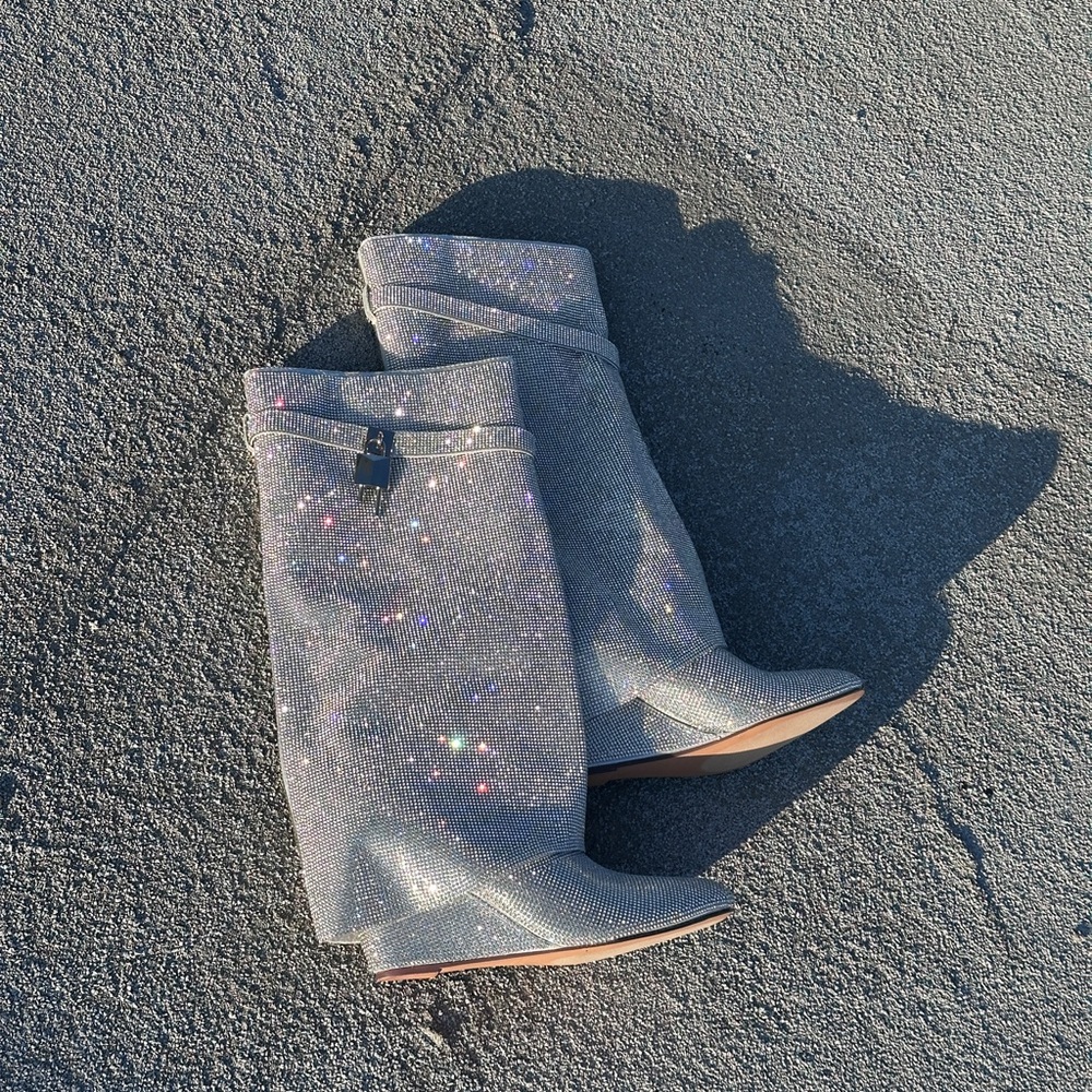 Sparkly Silver Wedge Boots size 7